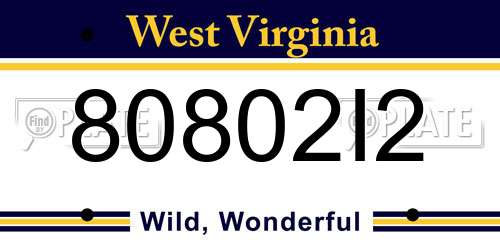 80802I2 West Virginia License Plate