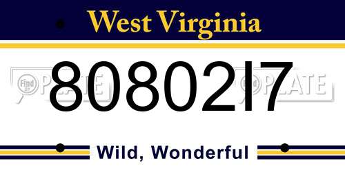 80802I7 West Virginia License Plate