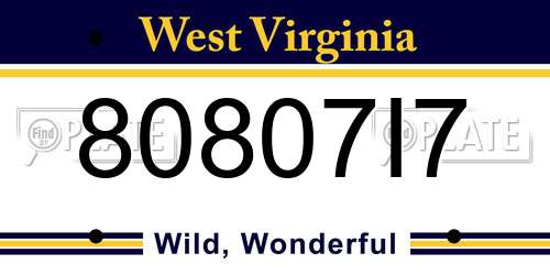80807I7 West Virginia License Plate