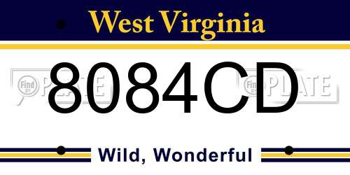 8084CD West Virginia License Plate