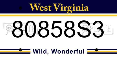80858S3 West Virginia License Plate
