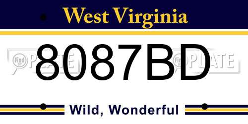 8087BD West Virginia License Plate