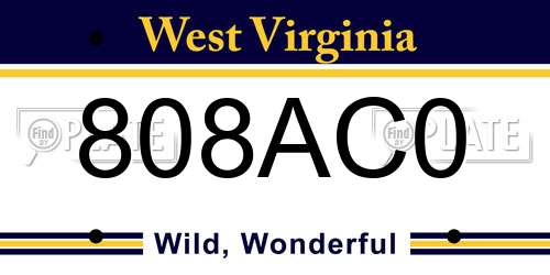 808AC0 West Virginia License Plate