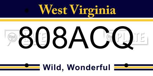 808ACQ West Virginia License Plate