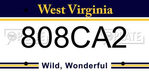 808CA2 West Virginia License Plate