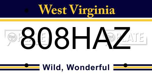 808HAZ West Virginia License Plate