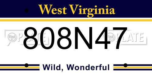 808N47 West Virginia License Plate