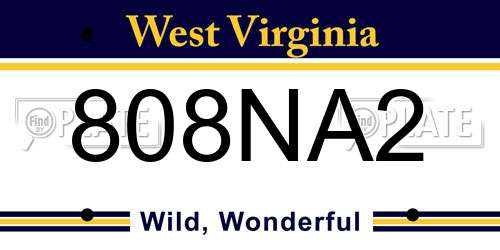 808NA2 West Virginia License Plate