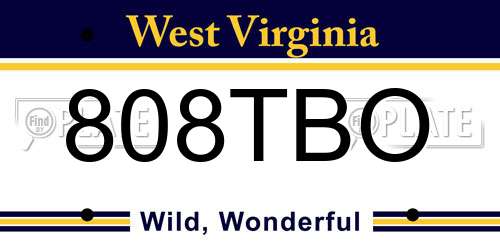 808TBO West Virginia License Plate