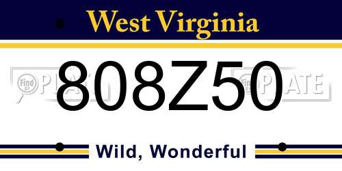 808Z50 West Virginia License Plate