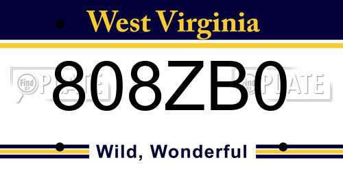 808ZB0 West Virginia License Plate