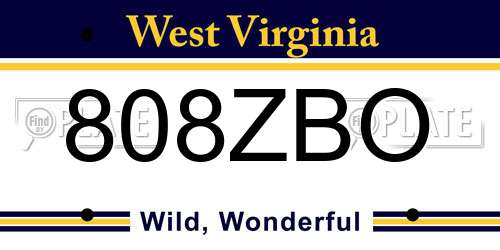 808ZBO West Virginia License Plate