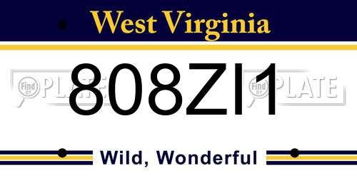 808ZI1 West Virginia License Plate