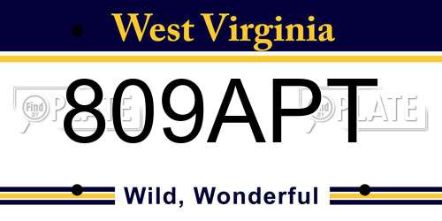 809APT West Virginia License Plate