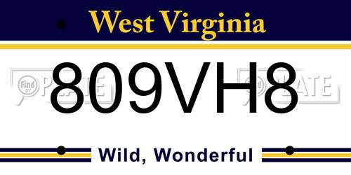809VH8 West Virginia License Plate