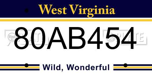 80AB454 West Virginia License Plate