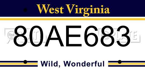 80AE683 West Virginia License Plate