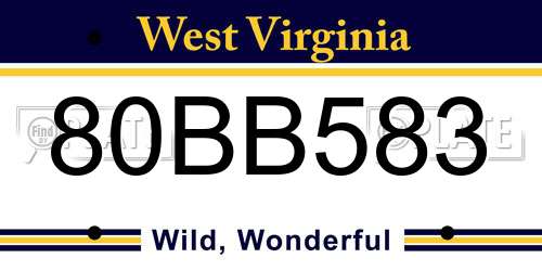80BB583 West Virginia License Plate