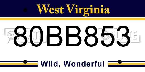 80BB853 West Virginia License Plate
