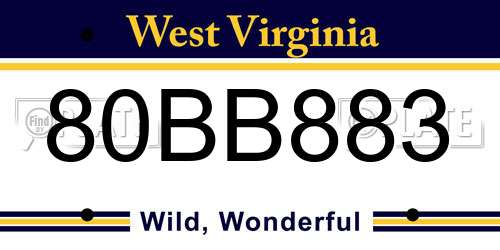 80BB883 West Virginia License Plate