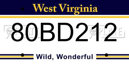 80BD212 West Virginia License Plate