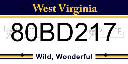 80BD217 West Virginia License Plate