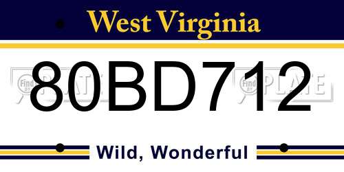 80BD712 West Virginia License Plate