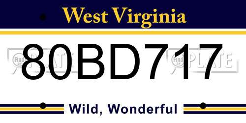 80BD717 West Virginia License Plate