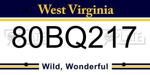 80BQ217 West Virginia License Plate