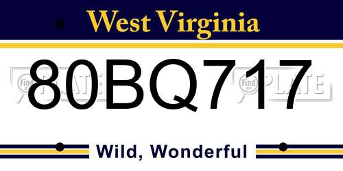 80BQ717 West Virginia License Plate