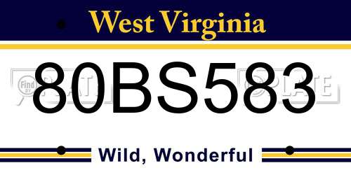 80BS583 West Virginia License Plate