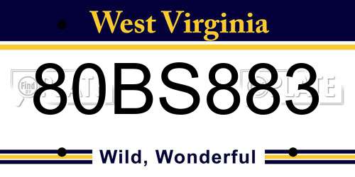 80BS883 West Virginia License Plate