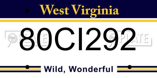 80CI292 West Virginia License Plate