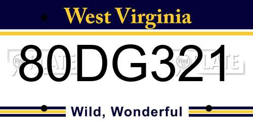 80DG321 West Virginia License Plate