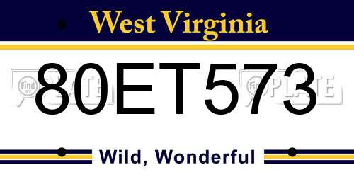 80ET573 West Virginia License Plate