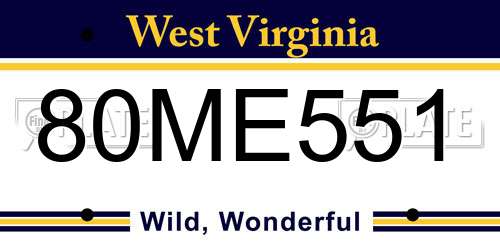 80ME551 West Virginia License Plate