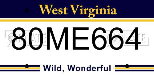 80ME664 West Virginia License Plate