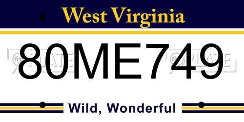 80ME749 West Virginia License Plate