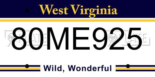 80ME925 West Virginia License Plate
