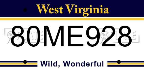 80ME928 West Virginia License Plate