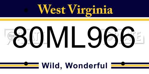 80ML966 West Virginia License Plate