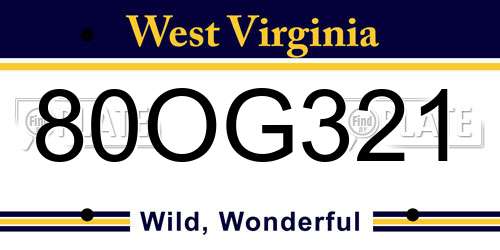 80OG321 West Virginia License Plate