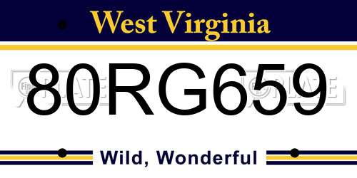 80RG659 West Virginia License Plate