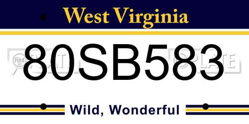 80SB583 West Virginia License Plate