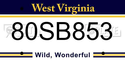 80SB853 West Virginia License Plate