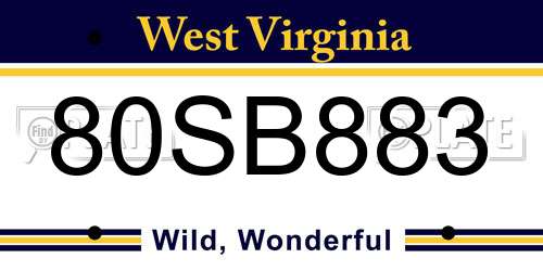 80SB883 West Virginia License Plate