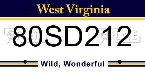 80SD212 West Virginia License Plate