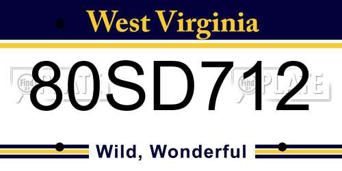 80SD712 West Virginia License Plate