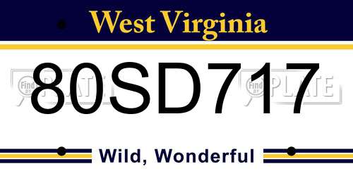 80SD717 West Virginia License Plate