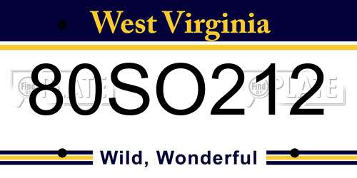 80SO212 West Virginia License Plate